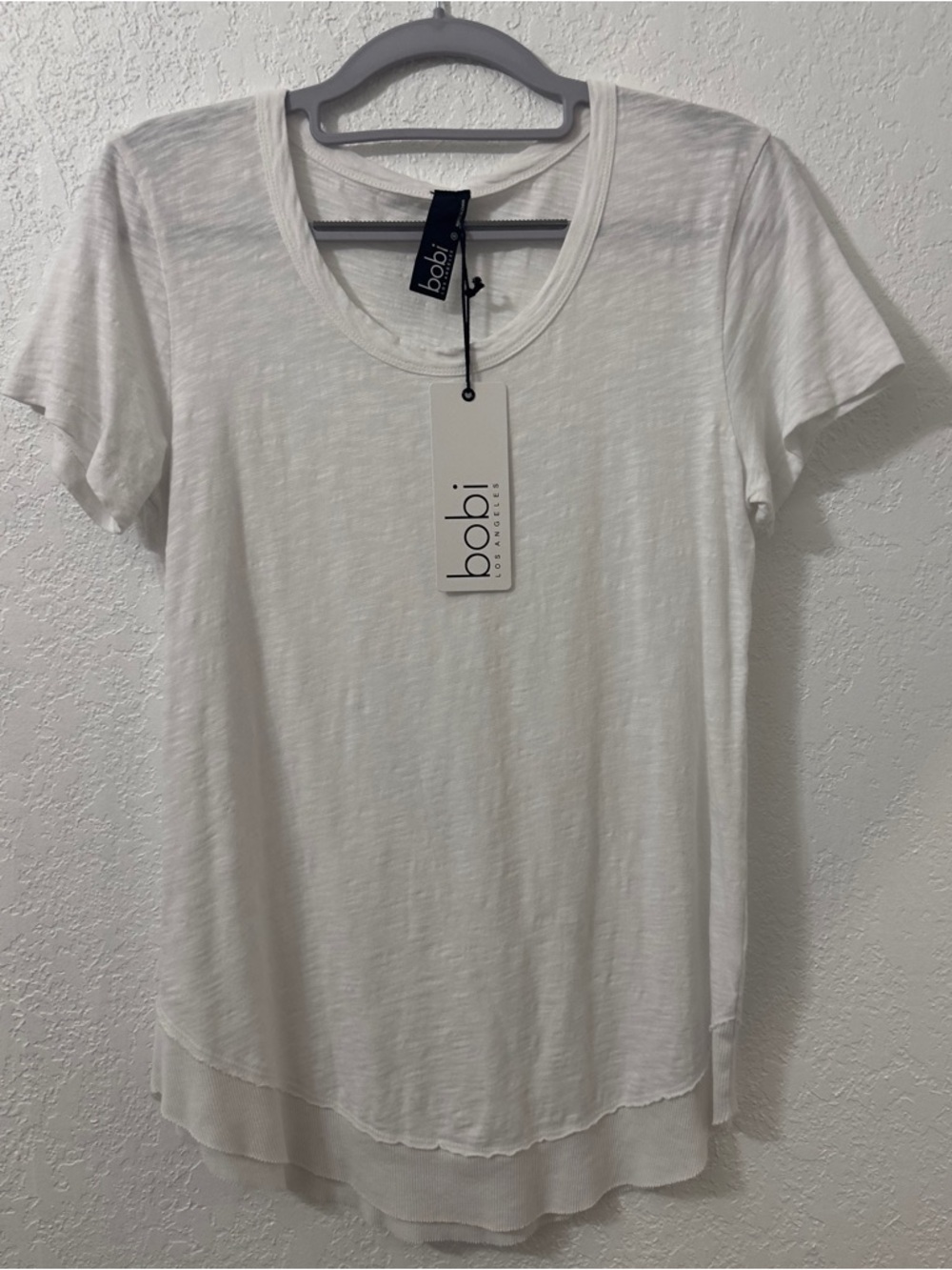 bobi White Short Sleeve Layered Crew Tee
